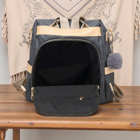 Chic & Versatile Travel Pom-Pom Charm Backpack – Waterproof & Stylish ?✨ main image 7